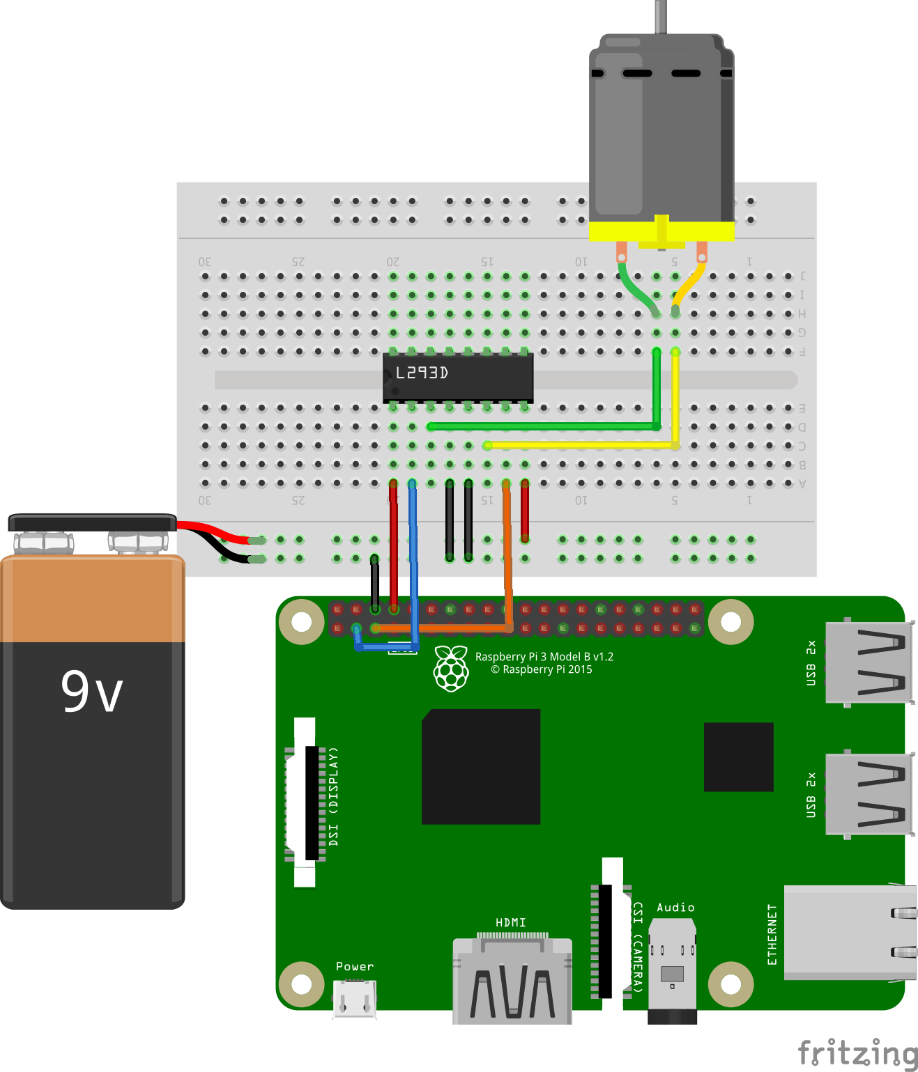 Circuit of H-Bridge Motor Driver in Raspberry Pi using python