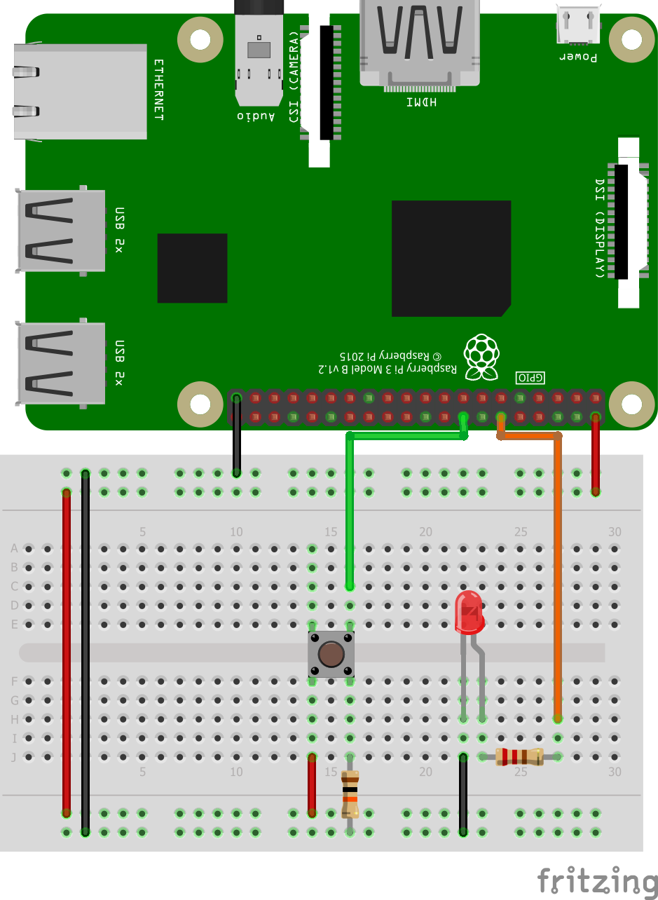 Circuit of LED with Pushbutton in Raspberry Pi