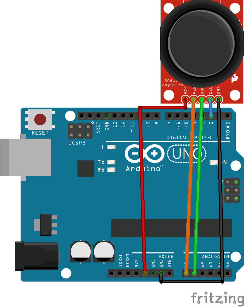 Circuit of Interfacing Analog Joystick Module in Arduino Board