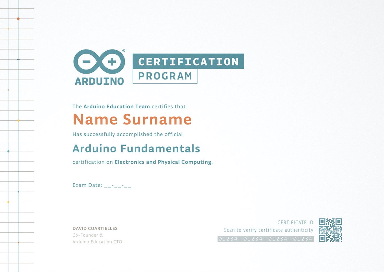 Sample Arduino Fundamentals Certificate